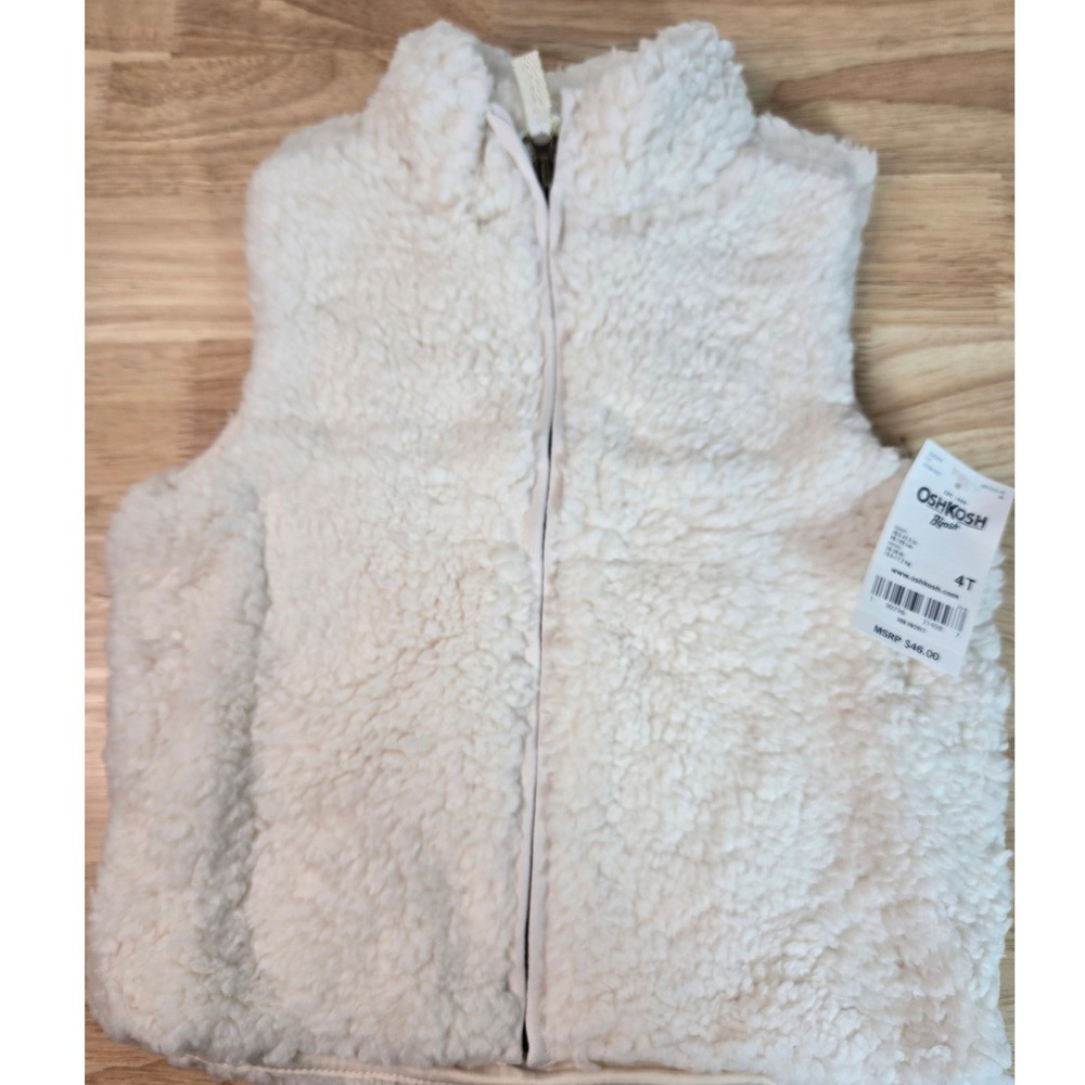 OshKosh Bgosh Girls Cream Sherpa Fleece Full Zip Vest Size 4T NWT